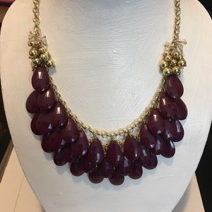 Deep purple tear drop beaded statement necklace
